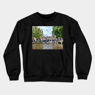 Japanese Akita dog in the river, Bourton-on-the-Water village Crewneck Sweatshirt